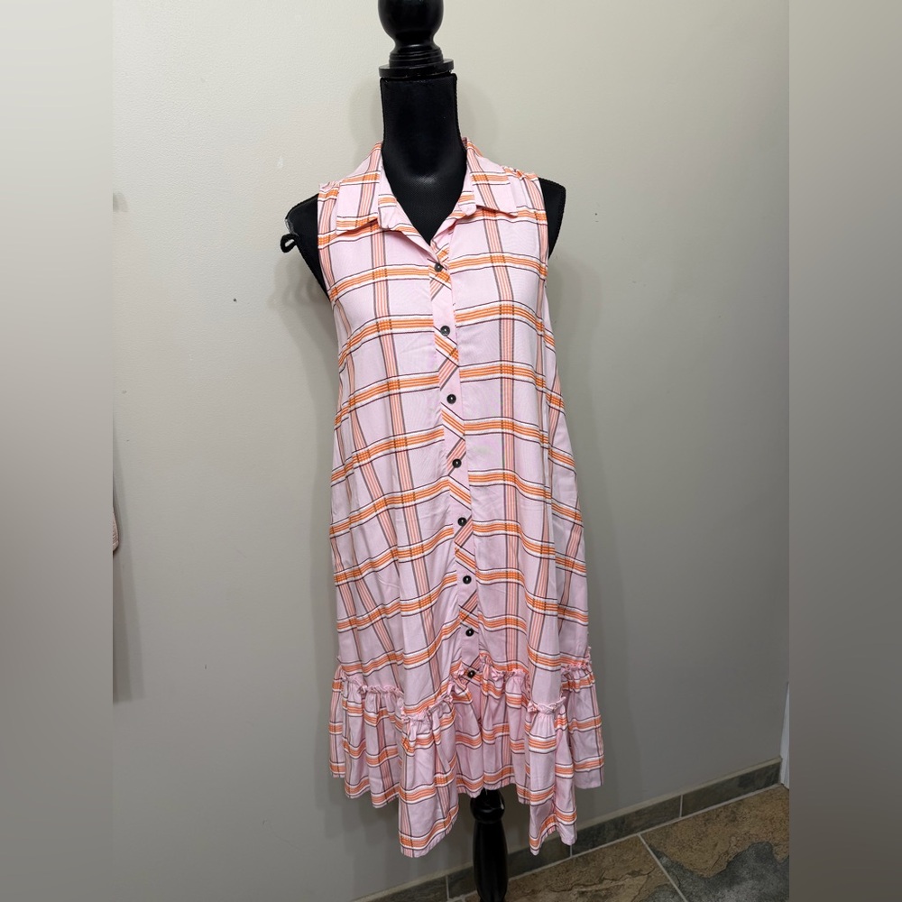 Anthropologie by Maeve Women’s Sleeveless Pink Plaid Button-Front  Dress M